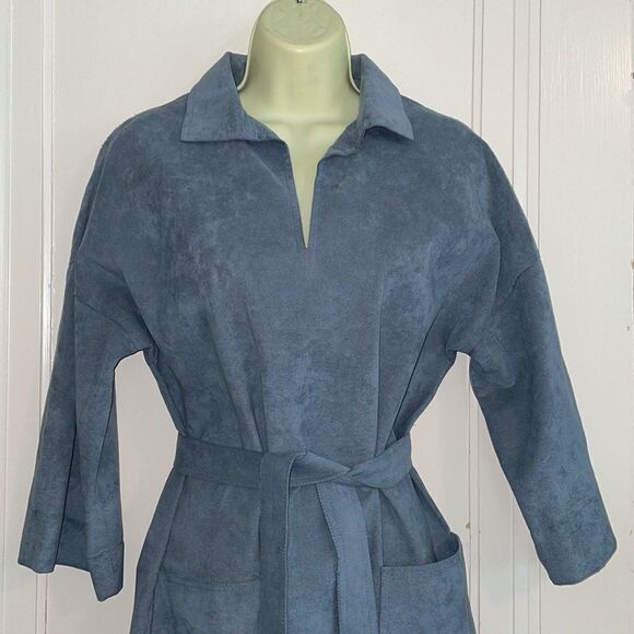 Vtg 70s Gino Rossi light blue ultra suede midi dress with 3/4 sleeves - Picture 2 of 11